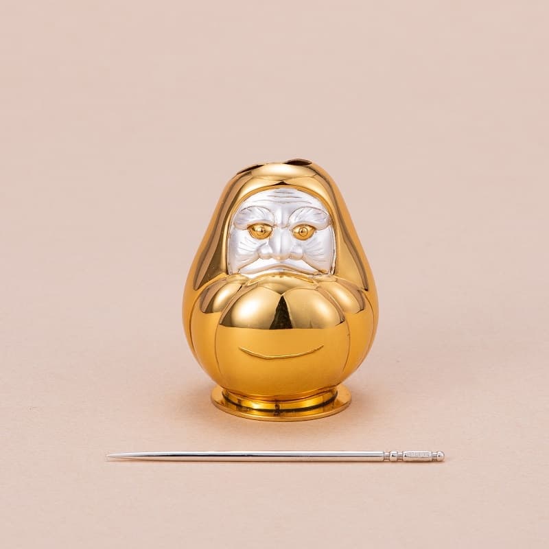 純銀製　楊枝入れ　豆だるま（金色）銀製爪楊枝付き　-森銀器製作所公式オンラインショップ